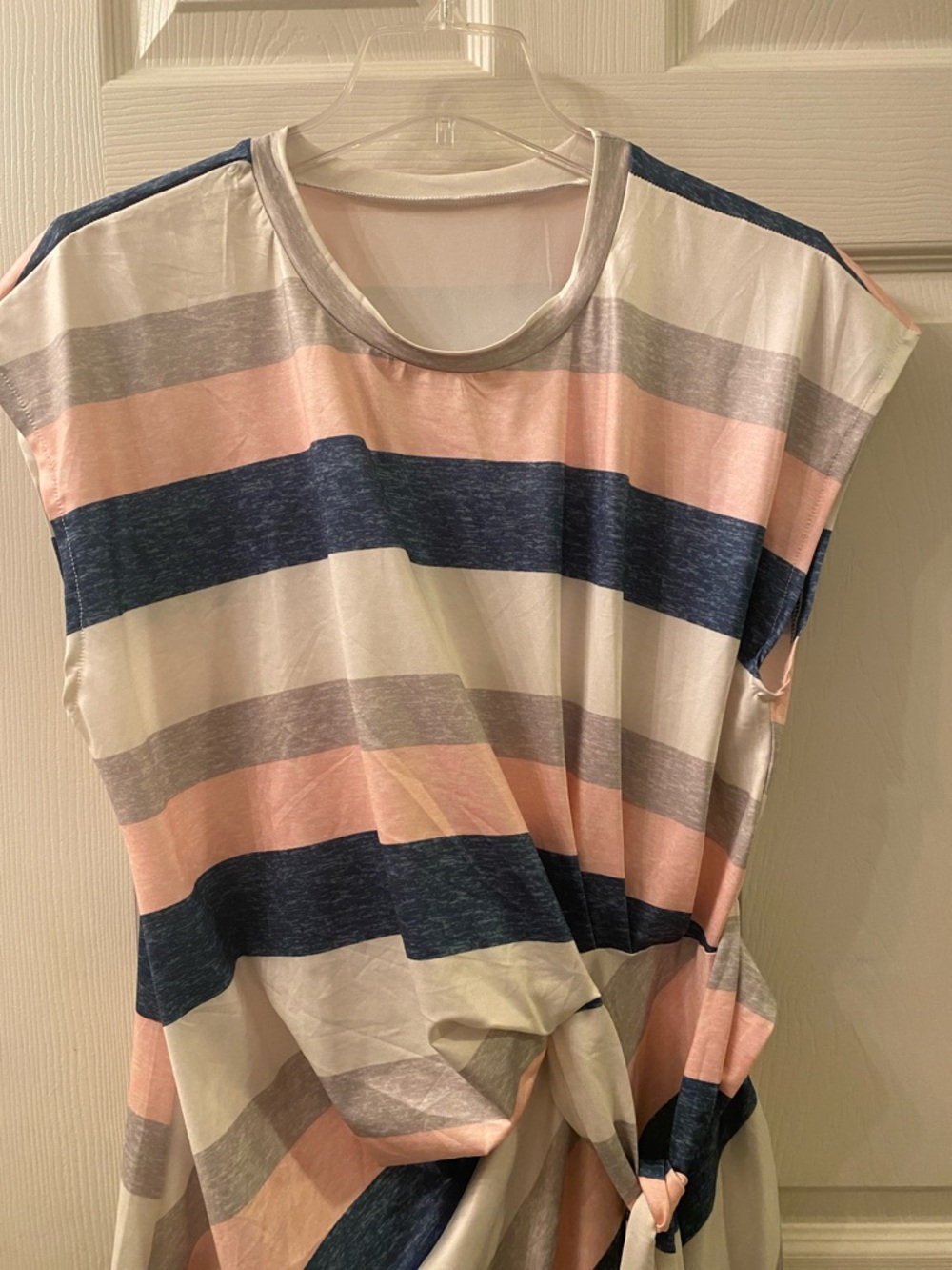 Shein Striped Knot-Front Women’s Dress in Pink, Navy & Gray - Picture 3 of 5